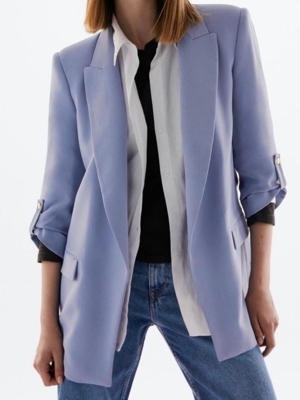 Zara Dusty Blue Rolled-Sleeve Blazer